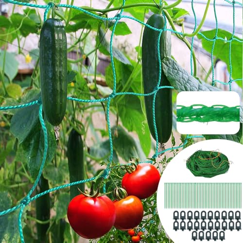 Filet pour Concombre 5 m x 2 m, Filet Jardin Treillis, Filet Plante Grimpante Exterieur, pour Concombres, Tomates, Plantes Grimpantes, avec 25 Clips de Serre et 50...