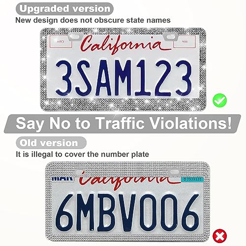 image for QUANQIUFEI 2 Pack Bling License Plate Frames for Women, Sparkly Rhines