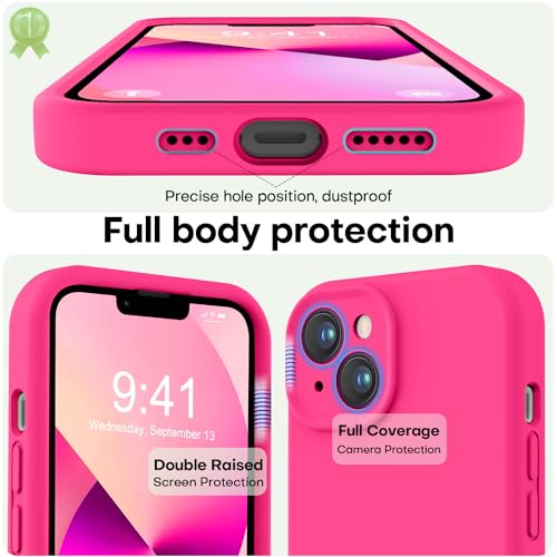 Image of LOVE 3000 Designed for iPhone 13 Case, Premium Silicone with [Camera Protection] [Soft Anti-Scratch Microfiber Lining] Shockproof Protective Phone Case for iPhone 13 Women Men Girls 6.1 inch, Hot Pink