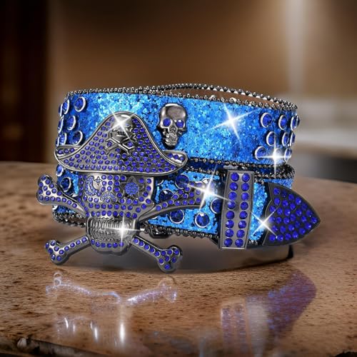 Punk Skull Buckle Belt for Pants Rhinestones Studded Belt Street Dance Jeans Belt Adult Unisex Waist Accessories4