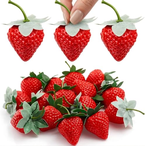 Foyods 15PCS Fake Strawberries - Realistic Artificial Strawberries