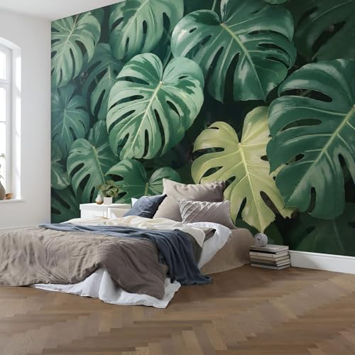 Papier Peint Panoramique Monstera : Cachez les Défauts du Mur, Salon 3D
