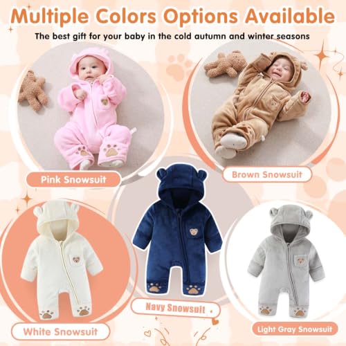 Image of Fairy Baby Newborn Baby Bear Outfit With Fold-Over Mittens Footies Thin Fleece Romper Hooded Jumpsuit Winter Coat Girls Boys