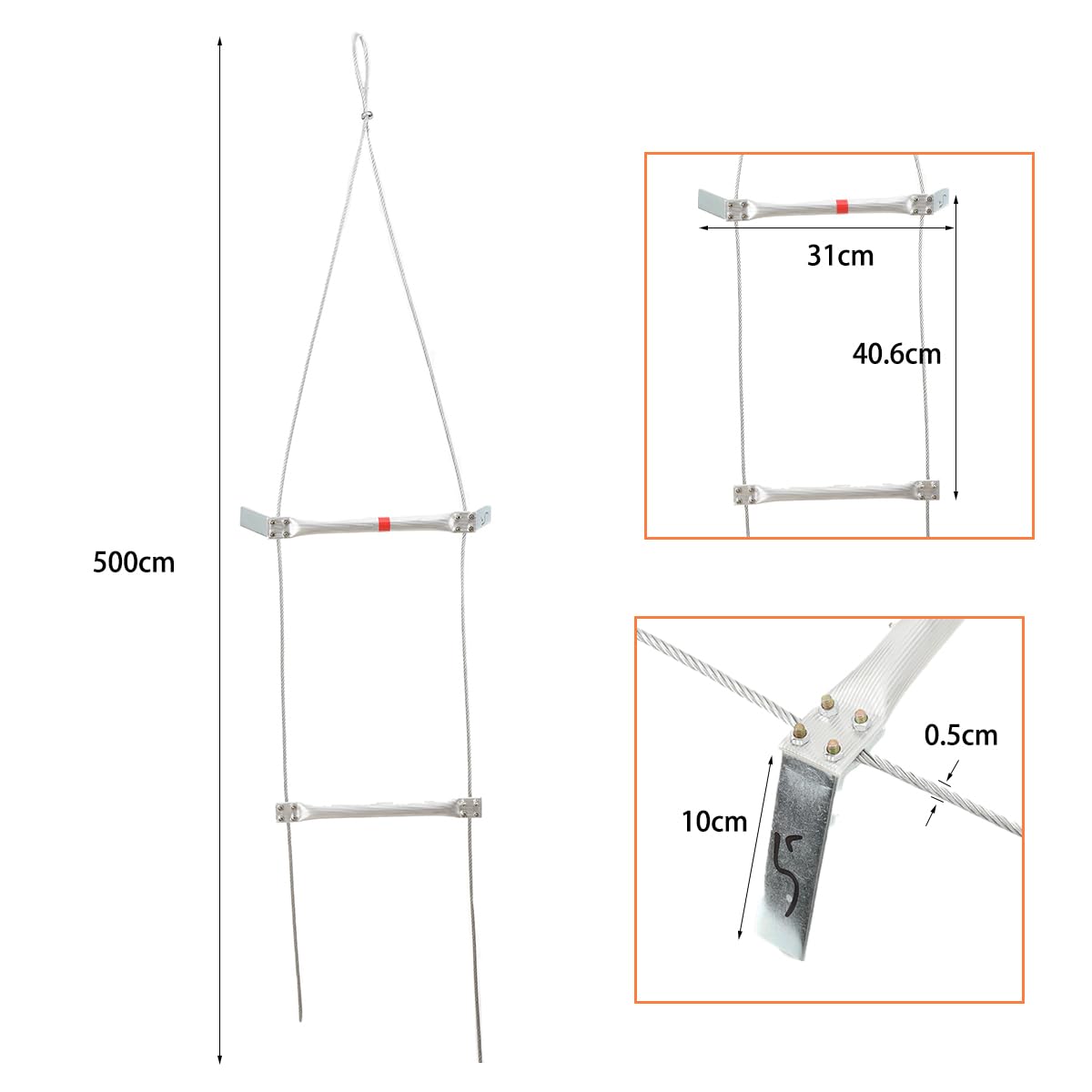 Feuerleiter Strickleiter, Strickleiter Rettungsleiter, Aluminiumlegierung, Notausgangsleiter, Sicherheitsleitern, Schwer Entflammbare Feuerfeste Rettungsleiter, Tragfähigkeit bis zu 200 kg (5m)