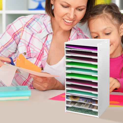 Image of Scrapbook Paper Organizer for Desk 6 x 6'', 12 Tier Scrapbook Paper Storage Rack for Home Office