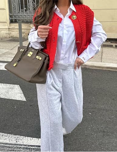 Women's Knit Sweater Vest Button Down Cardigan Cropped Style with Pockets4