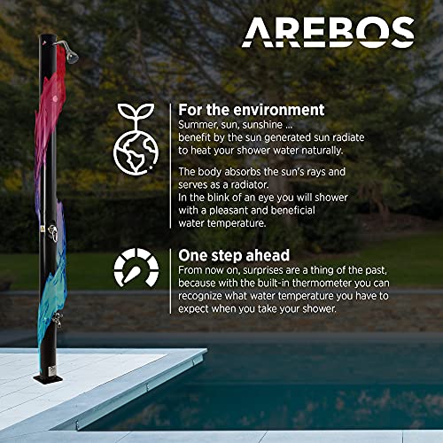 Arebos Zonnedouche | 20 liter | 221 cm | met geïntegreerde thermometer & voetdouche | zwart | ronde douchekop… - Image 5