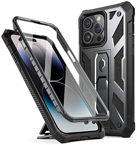 Coque iPhone 14 Pro Max Poetic Spartan en cuir et métal métallisé haut de gamme