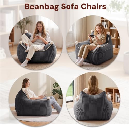 Korser Bean Bag Chair for Adults and Teens, Small Bean Bag Couch Cozy with Foam Filler, Corduroy Comfy Beanbag Chair with Back Support, Lounge Floor Sofa for Living Room, Reading, Bedroom, Grey - image 8