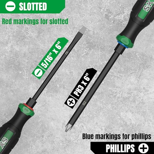 Image of SK 2-Piece Screwdriver Set Heavy Duty, Demolition Screwdriver, S2 Steel | Magnetic Slotted /Phillips Tips, Strike-cap Design for High-impact, Hex Bolster, SureGrip Handle