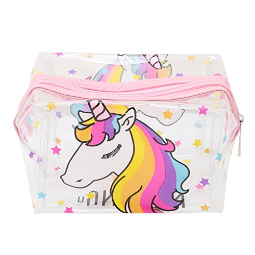 Bolsa neceser de Lalang, con diseño de unicornios, transparente, para maquillaje y artículos de aseo personal, organizador de productos de belleza rosa 15.5*9*10.5cm