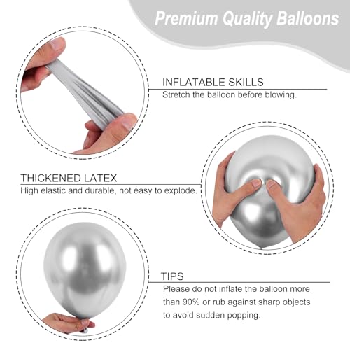 Image of RUBFAC 135pcs Metallic Silver Balloons Different Sizes 18 12 10 5 Inch for Garland Arch, Latex Balloon for Birthday Party Graduation Wedding Decorations