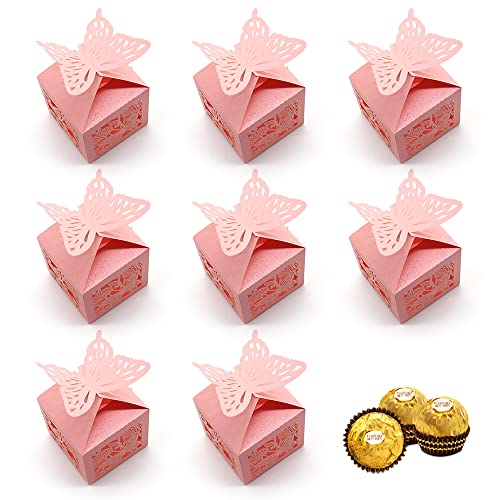 PANXIN Cajas de Regalo de Dulces, 30 Piezas Cajas de Favor de Dulces de Mariposa Rosa de Papel, Cajas de Favores de Chocolate Dulce para Banquete de Boda, Cajas de Regalo de Cajas de Joyería Pequeñas Cover