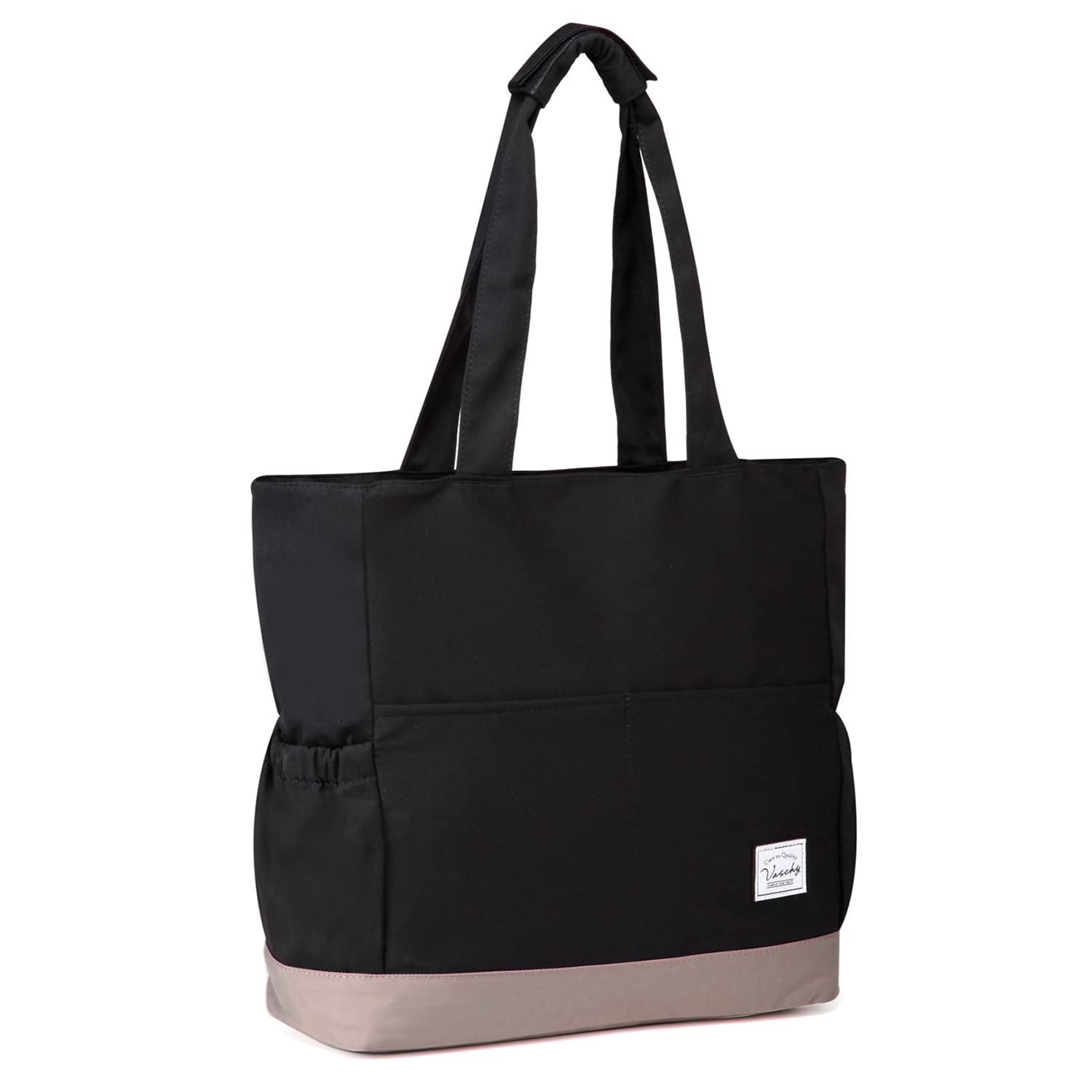 VASCHY Bolsa Playa Grande, Bolsa de Viaje con Cremallera Bolso de Mano XXL Familiar Bolso de Hombro Plegable Bolsos Totes Bolso Shopper con 9 Bolsillos para Viaje Compras Fiesta Pícnic, Negro con Gris