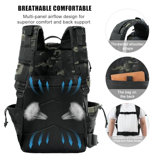Image of Military Tactical Backpack 25L Day Backpack for Men Molle Army 3 Days Assault Pack Bug Out Bag Water Resistant and Heavy Duty Hiking Treeking Rucksack - Black Camo