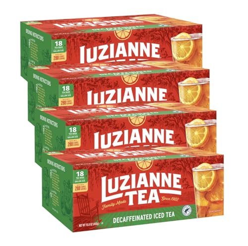 Image of Luzianne Unsweetened Decaffeinated Iced Tea Bags, Gallon Size, 18ct Box, (Pack of 4)