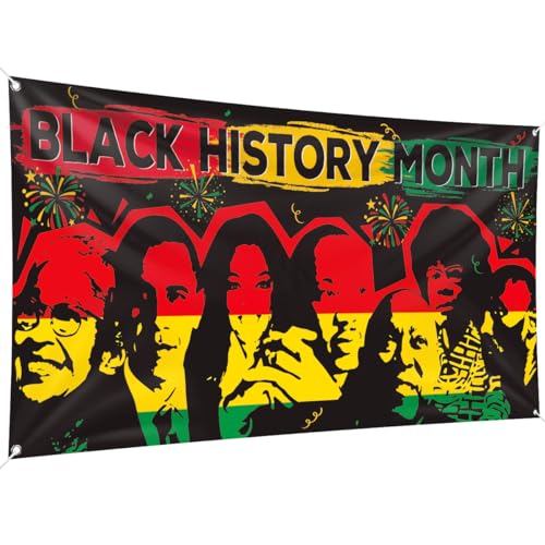Black History Month Backdrop Banner 78 x 43 Inch Large Size, Red Orange Green Background Banners African American Party Decorations Supplies for Black History Month February Celebration Decorations