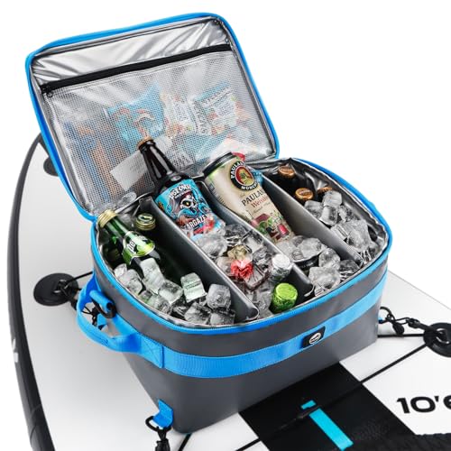 Image of YVLEEN Waterproof Paddle Board Cooler, SUP Cooler Durable PVC Material Paddle Board Deck Bag with Mesh Top Pocket, Adjustable Straps, Super Capacity for Stand-Up Paddleboard and Kayak Accessories