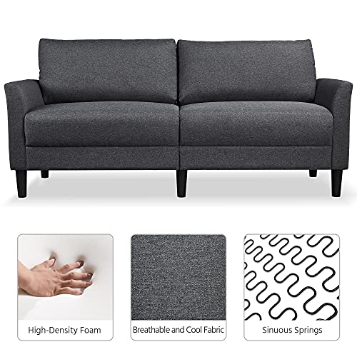 Yaheetech 75.5’’ W Modern Sofa Couch Linen Fabric Upholstery Mid-Century Fabric Low Back 2-Seat Sofa Couch Armrests Pillow Top Backrest Loveseat Grey #TOP3
