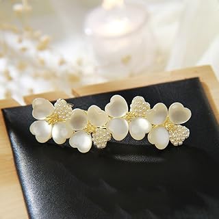 HXSCOO Conjunto de Horquilla de Primavera con Flor de ópalo Blanco de Lujo con Clip Superior de Zircon Boutique One Word Back Elegante Sombrero de Moda for Mujer (Color : MHM-01-081-03)