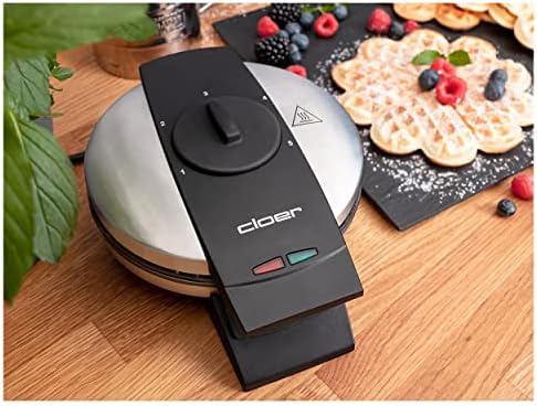 Bild 1 - Cloer 1639SR Waffeleisen, Herzwaffel 15,5 cm Ø, doppelte Antihaftbeschichtung, zuckerresistent, 930 W, Backampel, praktische Standfunktion, hochwertiges Edelstahlgehäuse, Edelstahl