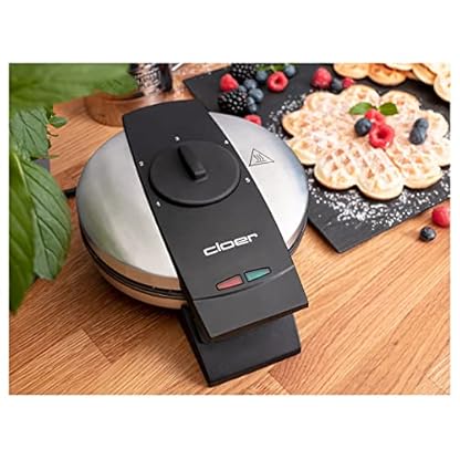 Cloer 1639SR Waffeleisen, Herzwaffel 15,5 cm Ø, doppelte Antihaftbeschichtung, zuckerresistent, 930 W, Backampel, praktische Standfunktion, hochwertiges Edelstahlgehäuse, Edelstahl – Bild 3