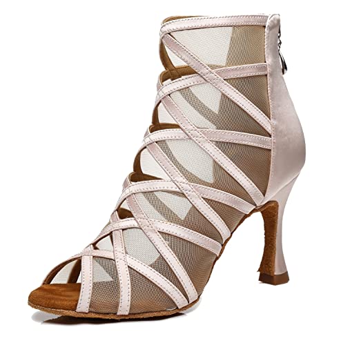 MINITOO Scarpe da Ballo Donna Tacco Alto in Maglia Solida Sandali da Festa Serata Stivali L445 Rosa Chiaro EU 39