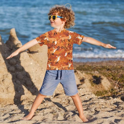 ALAZA Kids Rash Guard Boys Toddler Swim Shirts Short Sleeve Fox Orange UPF 50+ 3T4