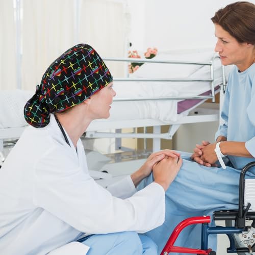 Image of Unittype 4 Pcs Nurse Caps for Women Nursing Working Caps with Button and Sweatband Adjustable Elastic Scrub Hats for Dentist