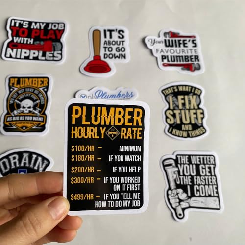 Image of (Set of 10) Plumber Sticker Drain Surgeon I Am A Plumber It's My Job to Play with Nipples Stickers Water Bottles Laptop Car 3 Inches