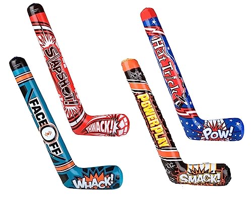 Aufblasbare Hockeyschläger, 88,9 cm, 4 Designs, Motiv Splash it! Thwack! Hat Trick. Pow! Power Play Smack! Face Off! Whack! Bunt. Vinyl Tolles Gastgeschenk (8 Stück – 4 Designs)