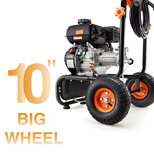 Image of 3500PSI Gas Pressure Washer, 2.3GPM Gas Powered High Pressure Washer with 212CC Engine, 4 Adjustable Nozzles, 25 ft High Pressure Hose for Cleaning Walls, Terraces, Vehicles, Gardens (Orange)