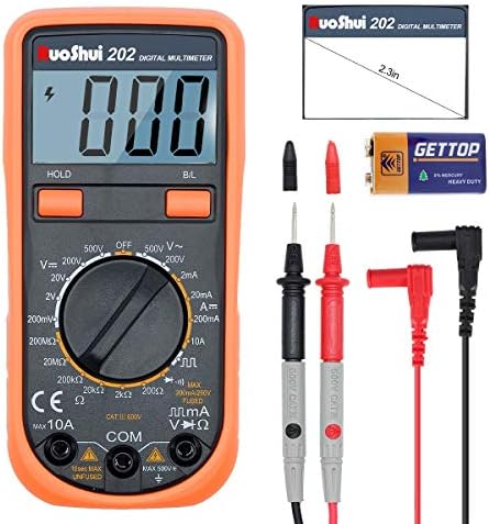 Digital Multimeter, Manual Ranging Ammeter MAX Range DC 10 Amp 2000 Counts DC AC 500 Volt 200 Mega Ohm