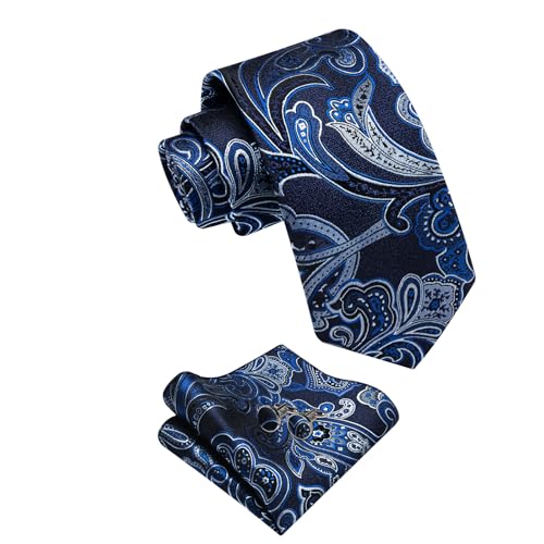 Image of YourTies Silk Paisley Floral Tie and Pocket Square Cufflinks with Lapel Pin Sets for Men 5PC Wedding Party