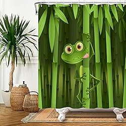 Cortina Ducha Bambu SDOTPMT 122x183cm Lindo Rana Cortina de Ducha Gracioso Rana Bambú Caricatura Animal Abstracto Árbol Sale de Cortina de baño Verde Cortina bañera para niños Baño Tela Poliéster con Ganchos