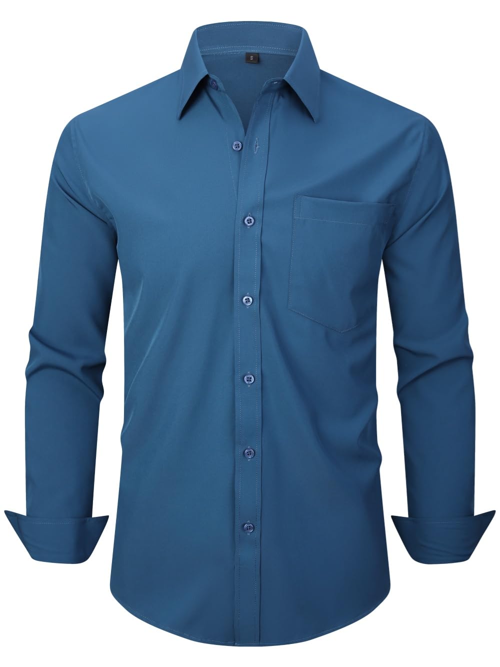 corfty Men Long Sleeve Dress Shirt - Regular Fit Stretch Free-Wrinkle Casual Button Down Shirt