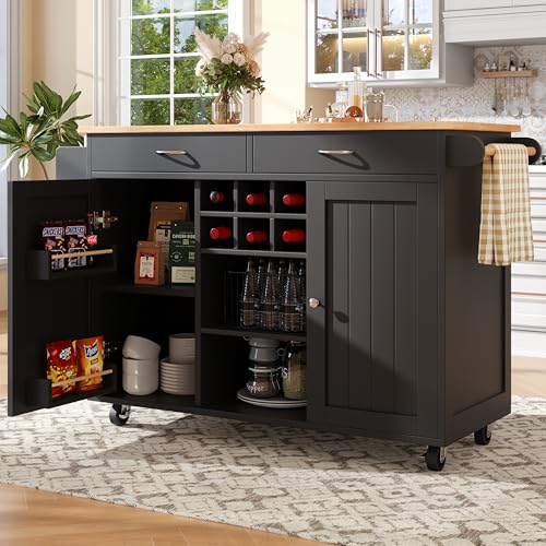 Kelodan Moderna isola da cucina, 102 x 45 x 92 cm, armadio a buffet, carrello da pranzo con venature del legno, armadio a buffet, tavolo da pranzo multifunzione con spazio di archiviazione, nero