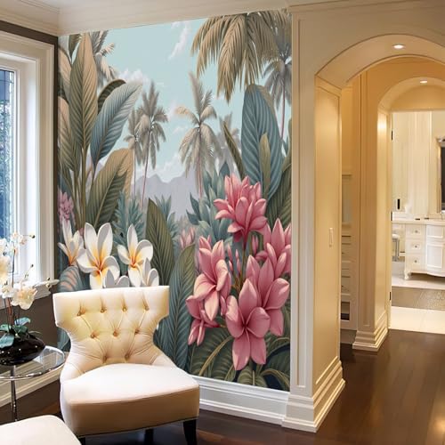 Papier peint forêt tropicale rose grand format pour décoration murale