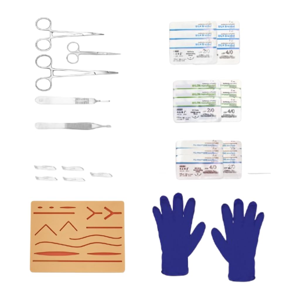 B-Arm(31 Pcs)Suture Practice Kit with Suture Pad, 18 Threads(6 Nylon, 6 Silk & 6 Polypropylene), 1 Pair of Gloves, 5 Dissection Tools, 5 Blades|Suture Kit for Medical Students|Ideal for Demonstration-image-14