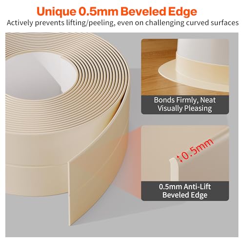 Image of Dstorelhp 2PCS Caulk Tape for Bath & Kitchen, Beige, 1.5 inch x 10.5Ft | Waterproof, Self Adhesive, Decorative, For Kitchen, Countertop, Bathroom, Toilet, Bathtub, Sink, Shower