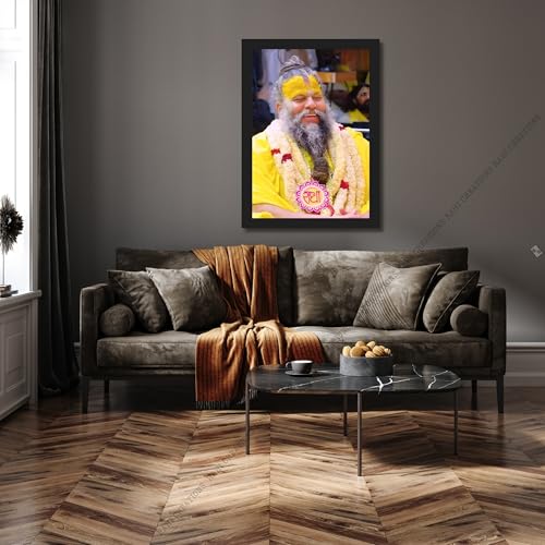 Image of Shri Premanand Ji Maharaj Photo Frame | Black Wooden Rectangular Frame | Wall-Mounted | Home, Office & Temple Decor (Black - 8X12)