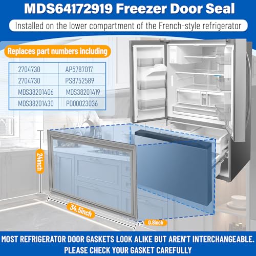 Image of 24″x35″ MDS64172919 Freezer Door Gasket Replacement Compatible with LG Kenmore LFC25776ST LFC28768ST, Upgraded 2704730 Refrigerator Gasket Replace AP5787017 MDS38201406 Seal - Unbent