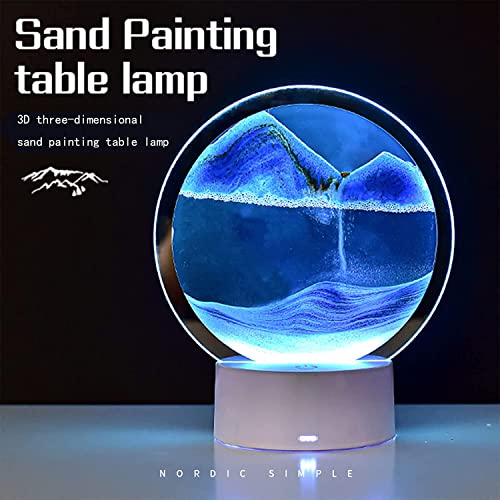 Rysnwsu Moving Sand Art Picture Round Glass 3D Deep Sea Sandscape In Motion Display Flowing Sand Frame, Children's Large Desktop Art Toys, Home & Office Desktop Decorations(Blue, Button-Crotrol) #TOP2