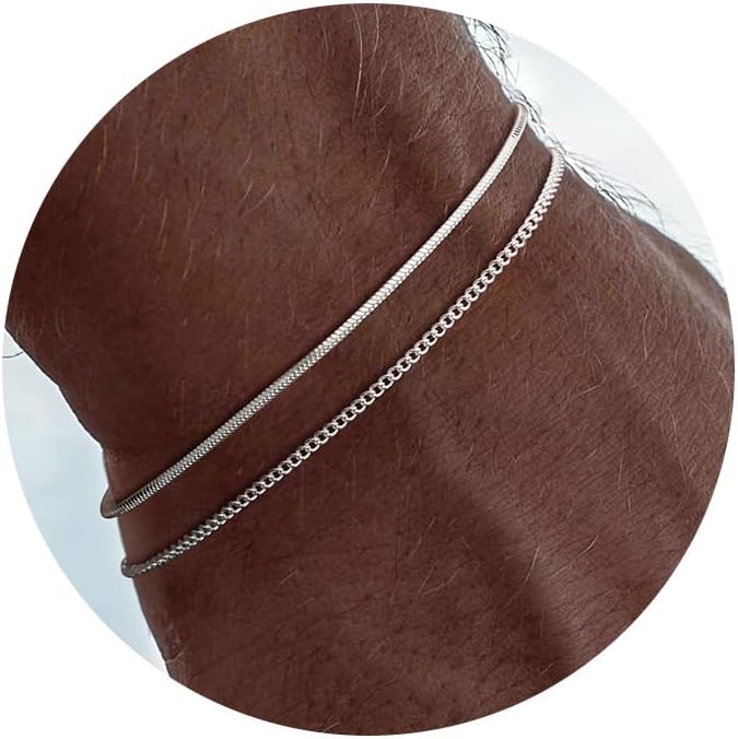 Father's Day Gifts for Him Stackable Bracelets for Men - Dainty Silver Cuban Link Stackable Snake Chain Stainless Steel Bracelets Trendy Jewelry Gift