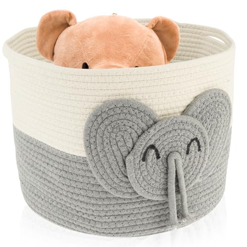FALESOUL Large Baby Basket Toy Storage, Small Elephant Toy Storage, Woven Basket for Baby Essentials, Decorative Woven for Girls Boys Toddler Party Nurseries and Playrooms (L)