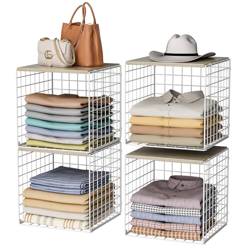 4 Pack Closet Organizers and Storage with Wood Top
