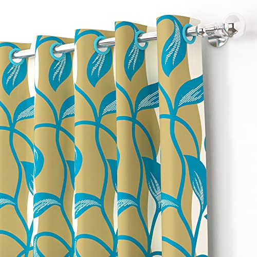 Image of Door Curtains 7 feet Long Set of 2 | Floral Design | Polyester, Light Filtering Curtains and Drapes | Curtains for Living Room | (118 x 215 cm, Turqouise) | Perfect for Home Decor