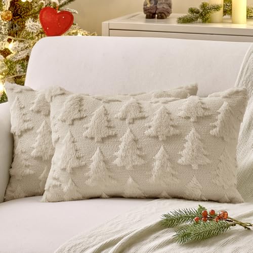 Image of MIULEE Christmas Throw Pillow Covers Beige Set of 2 12x20 Lumbar