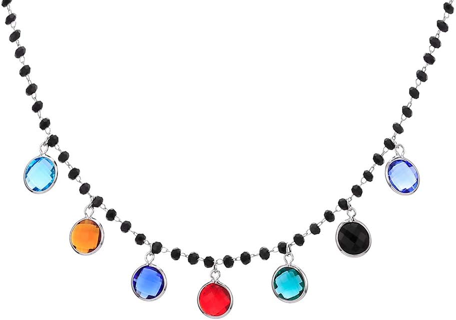 PengjinExquisite Copper Necklace Black Bead Chain Color Cubic Zirconia Crystal Choker Women's Fashion Jewelry Clavicle Chain Gift for Girls