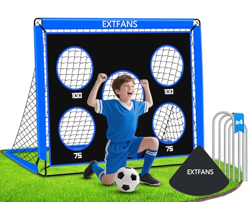 EXTFANS 2-in-1 Football Goal for Kids | Pop Up Soccer Net with Score Targets | Foldable Training Equipment for Indoor/Outdoor | Includes Carry Bag & Stakes (Blue-120 * 90 * 90cm)
